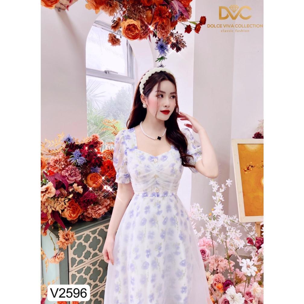 Váy hoa tím phối voan V2596 - Kèm vieo và ảnh trải sàn