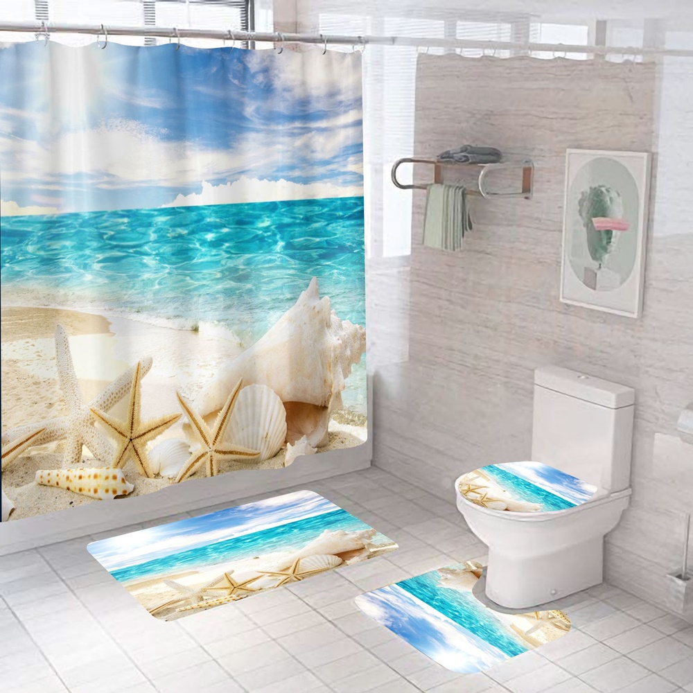 Bộ Rèm Phòng Tắm Cao Cấp 3D Ocean Sea (Full Option 3 mảnh) (180cm x 200cm) - Home and Garden