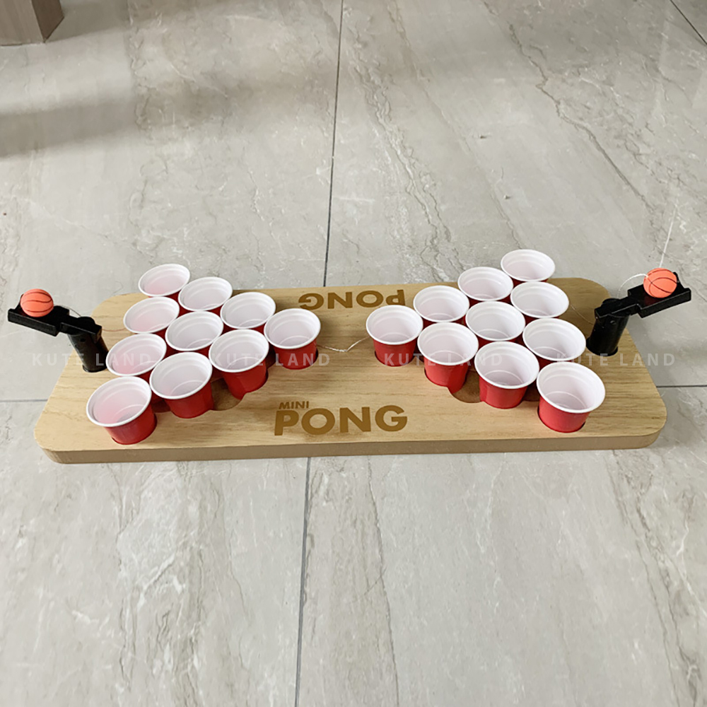 Bộ trò chơi Wood Peer Pong ném bóng vào ly Drinking Game dành cho bàn nhậu uống rượu bia