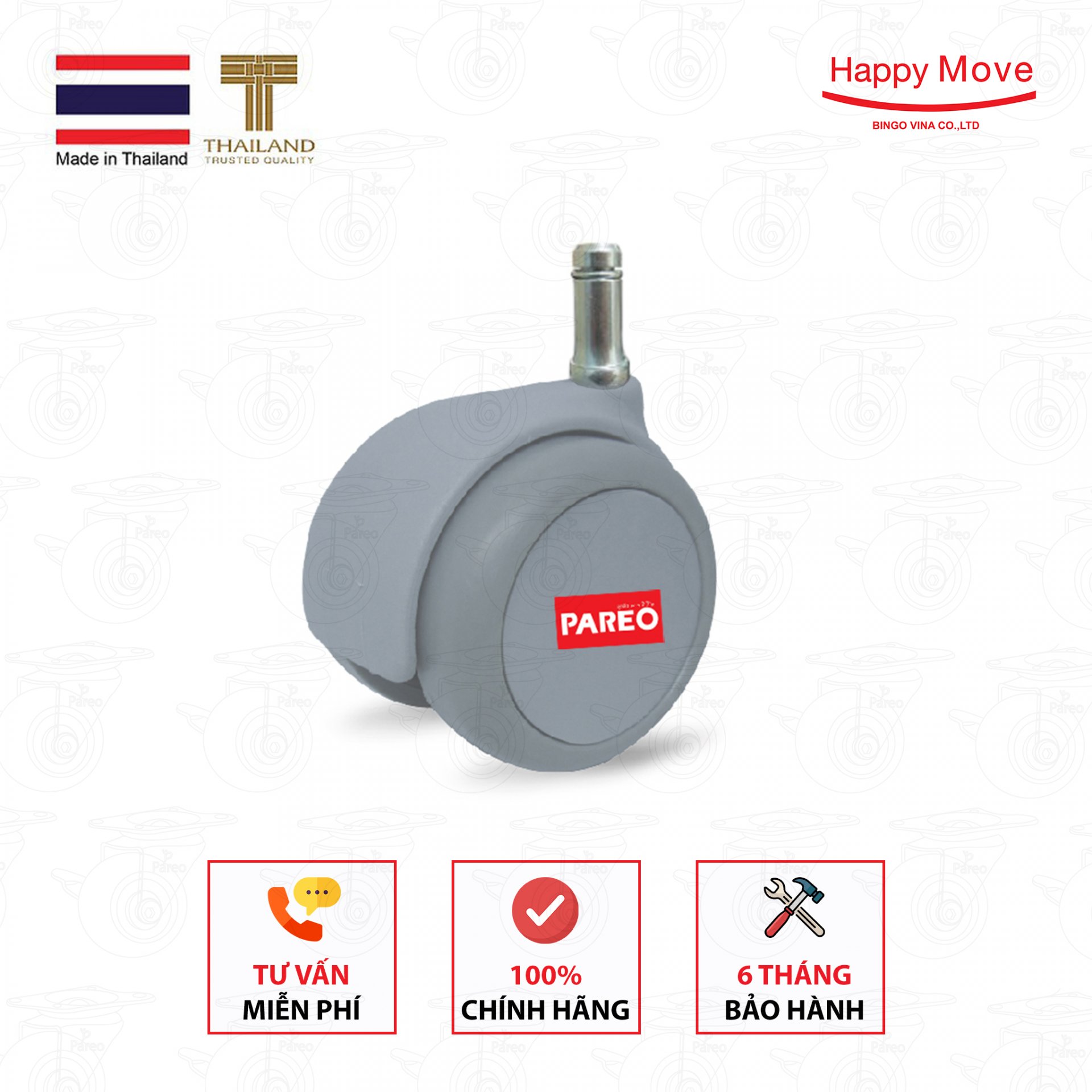 Bộ 5 bánh xe ghế xoay văn phòng Happy Move Thailand - Cọc grip ring