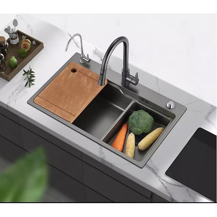 Bồn chậu rửa chén bát 1 hố lớn Nano bạc 78x46cm dày 3.5 li