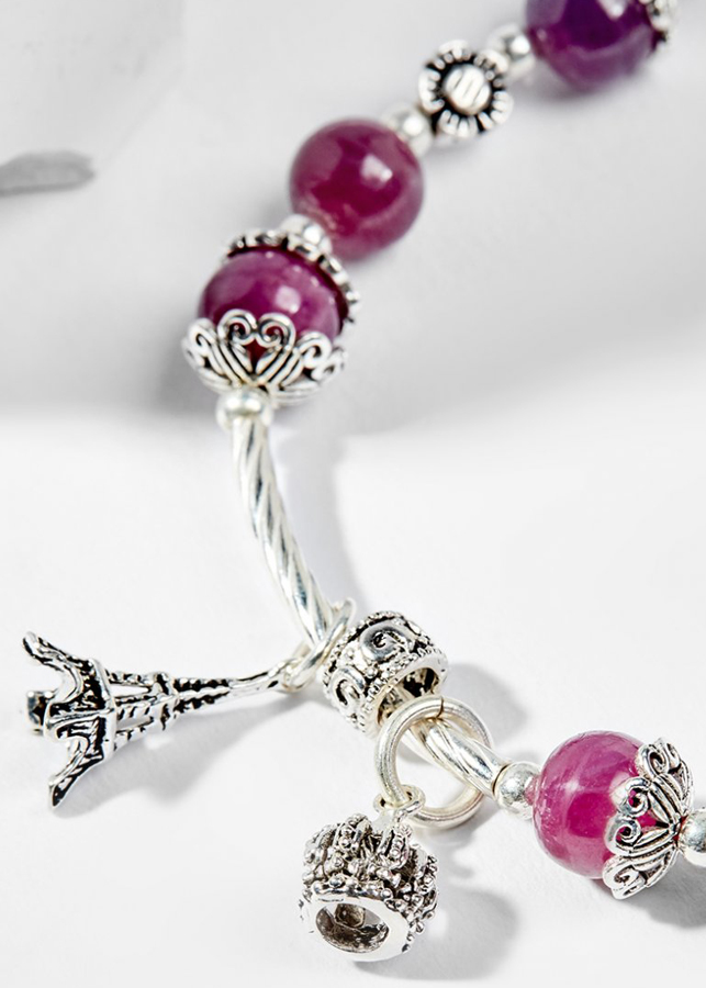 Vòng Tay Phong Thủy Nữ Đá Ruby Phối Charm Hoa Hướng Dương Bạc Mệnh Hỏa, Thổ Ngọc Quý Gemstones