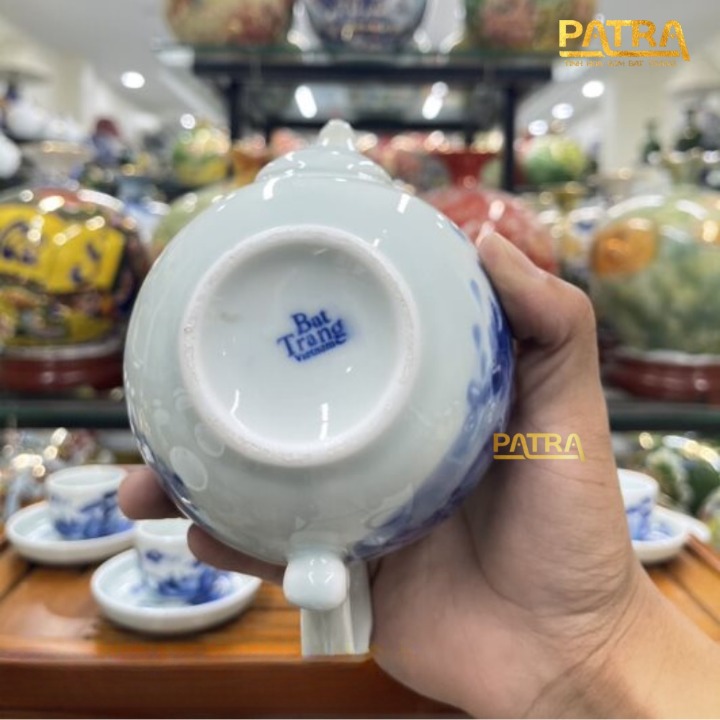 Bộ ấm chén uống trà cao cấp , bộ ấm trà Bát Tràng - lã vọng câu cá