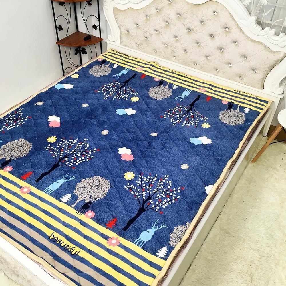 Thảm nỉ lông cừu trải giường, trải sàn cao cấp 3 lớp- Mẫu NAI XANH