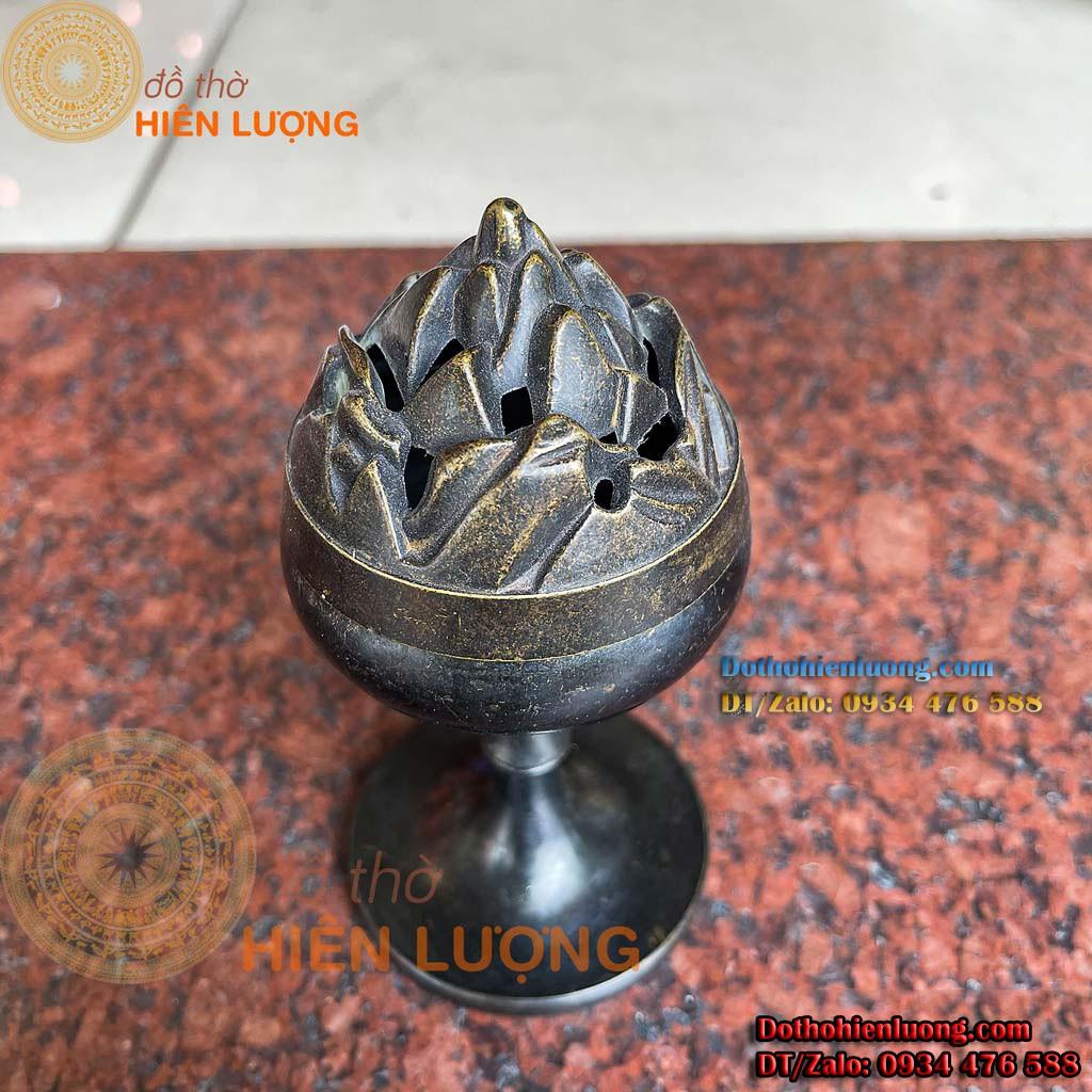 Lư Đốt Trầm Sen Búp Phật Thủ Bằng Đồng MàuĐen