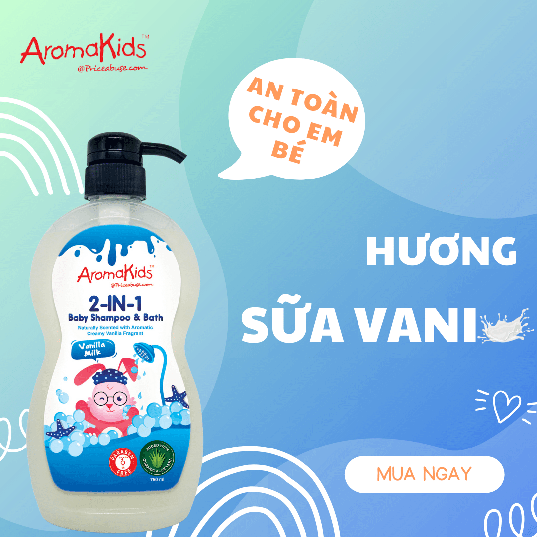 Sữa tắm gội cho bé AromaKids 2in1 hương sữa vani 750ml/chai