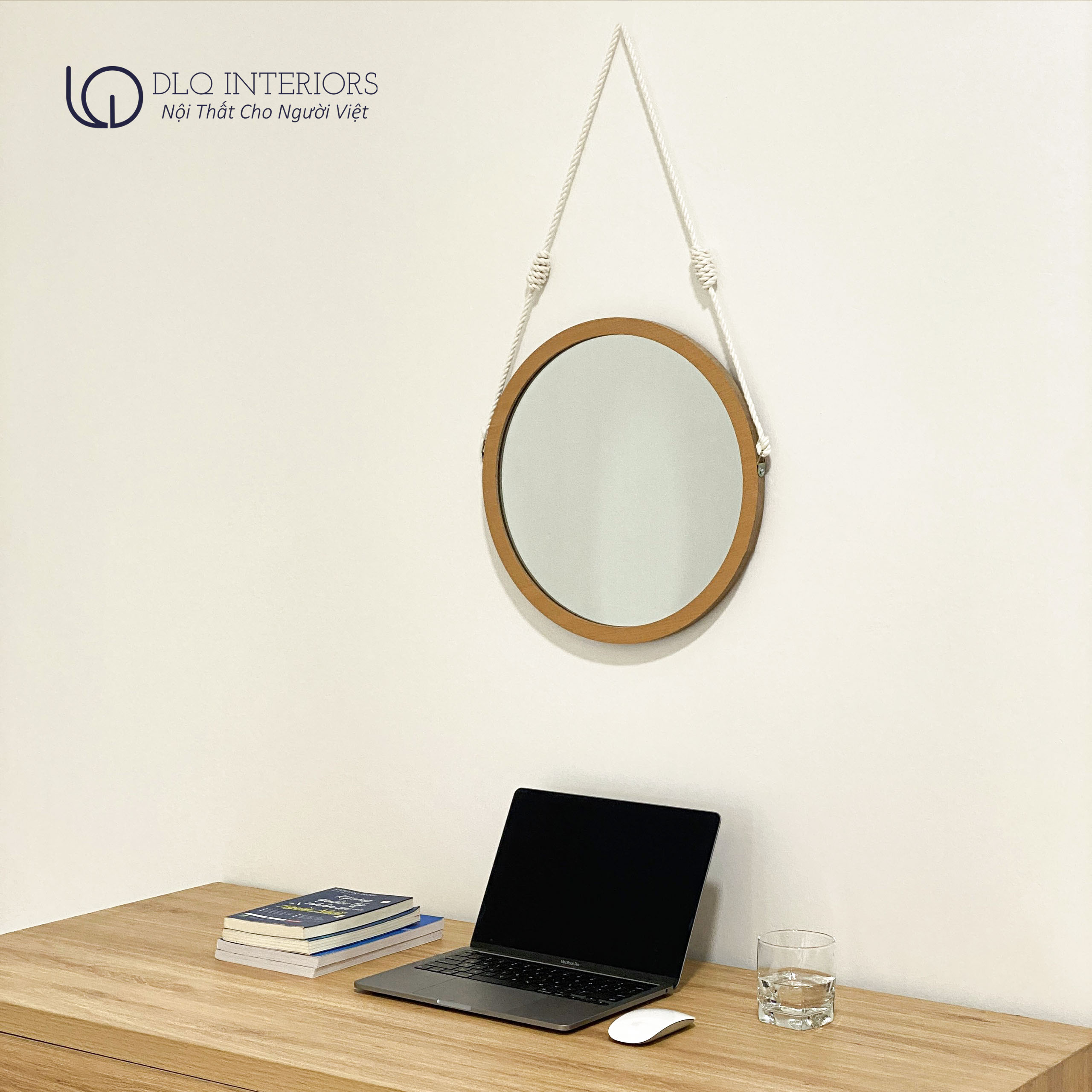 Gương Tròn Viền Gỗ Dây Thừng Treo Tường DLQ MIRROR Decor Góc Học Tập Làm Việc Phòng Ngủ Siêu Đẹp