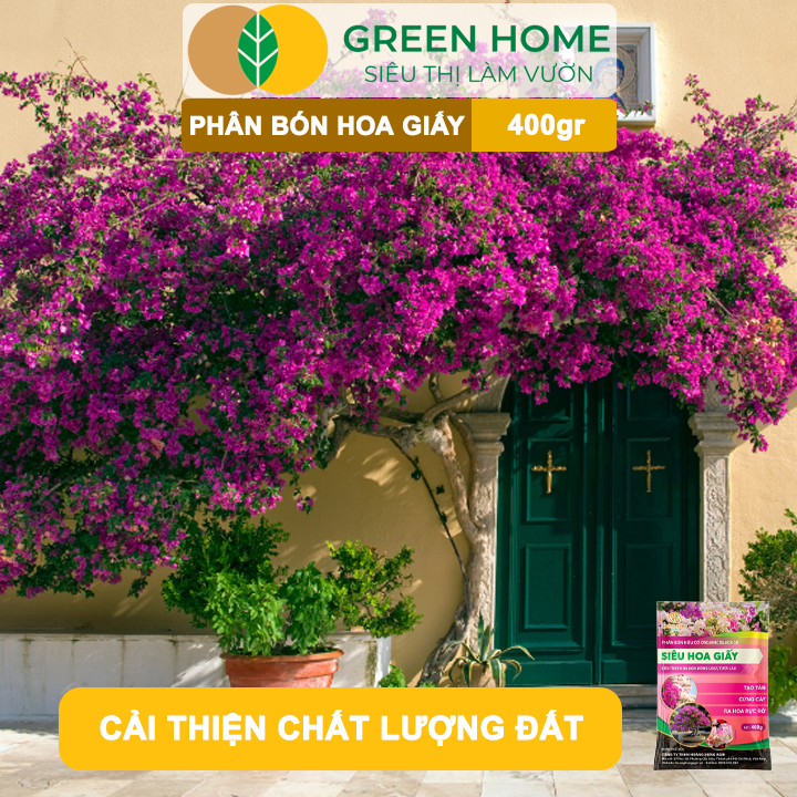 Phân Bón Hoa Giấy GreenHome, Bao 400gr, Hữu Cơ, Ra Bông Nhiều, Lâu Tàn, Giúp Thân Cứng Cáp, Tạo Tán