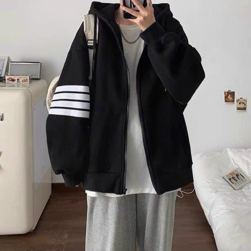 [HOT] Áo Khoác Nữ Hoodie Màu Đen Dây Kéo 3 Gạch Tay Nỉ Dày Dặn Kiểu Hàn Quốc Thời Trang  Siêu Đẹp HTM FASHION