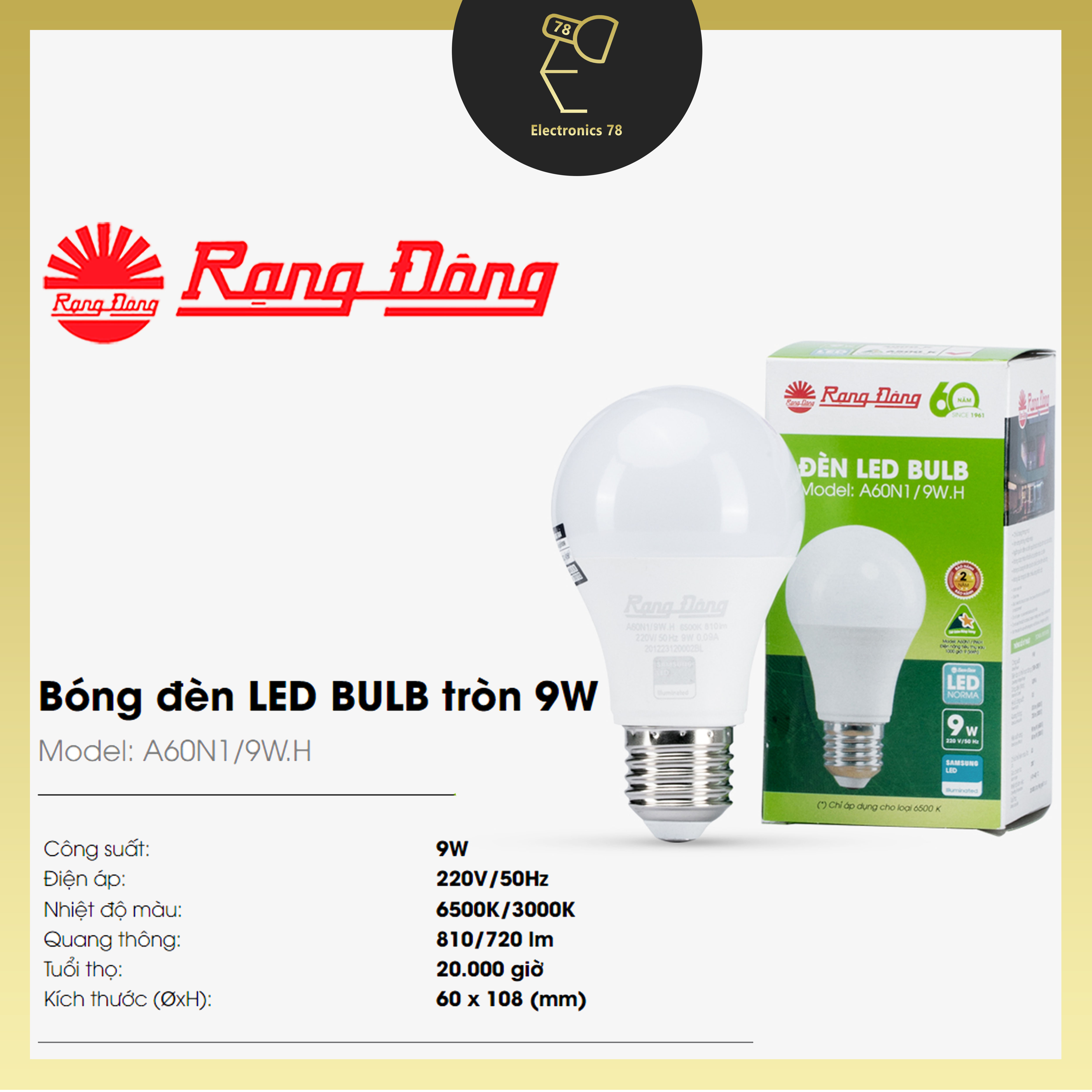 Bóng Led tròn Rạng Đông [3W - 5W - 7W - 9W - 12W - 15W] - [Ánh sáng Trắng/Vàng