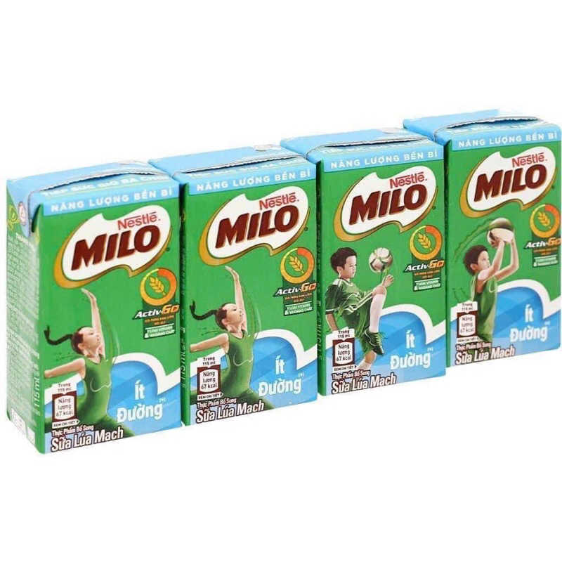 [Tặng Túi Đeo Chéo Chữ Nhật Milo] Sữa lúa mạch Nestlé MILO Ít Đường thùng 48 hộp x 110ml (12x4x110ml)