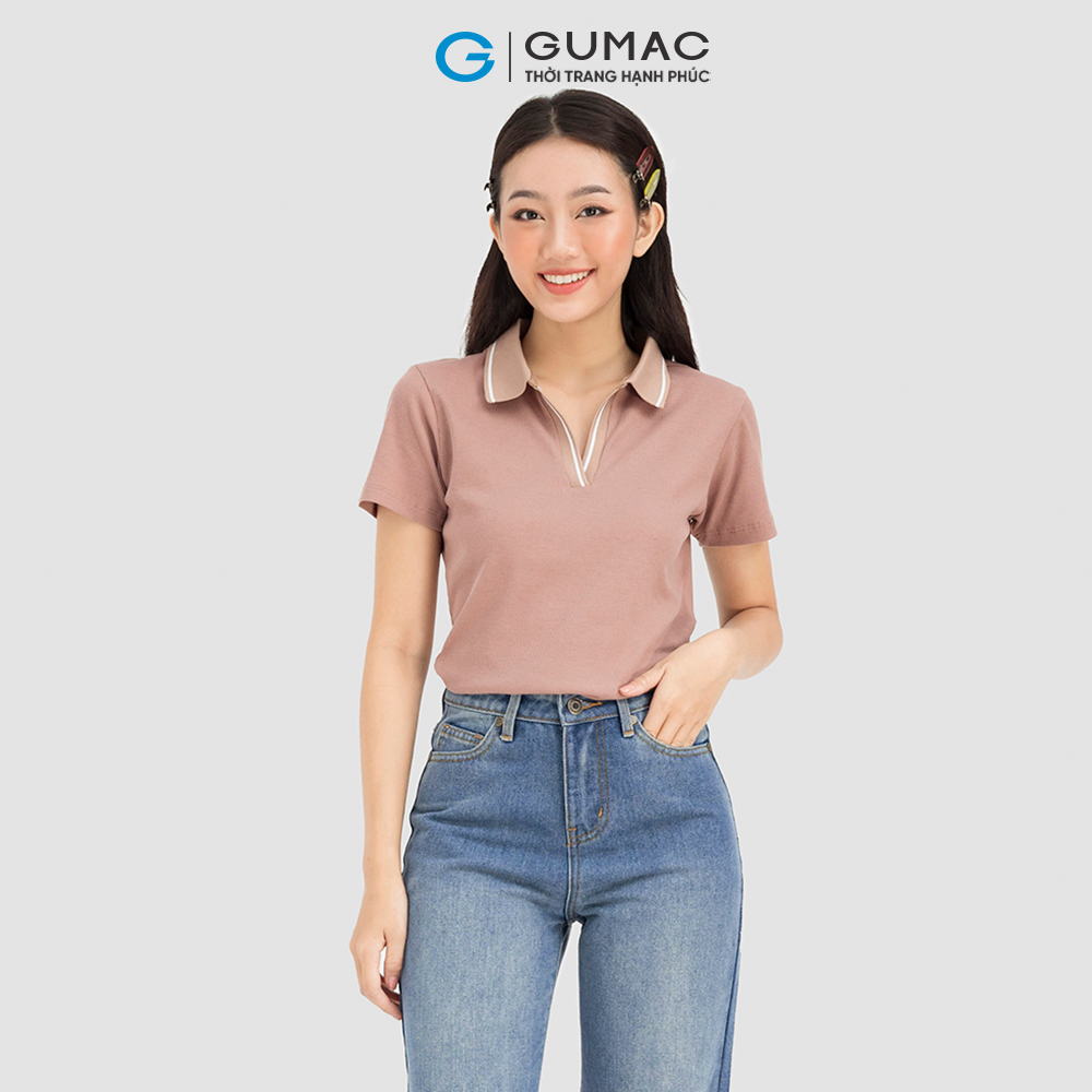 Áo polo nữ GUMAC ATC08065 tay ngắn cổ cách điệu