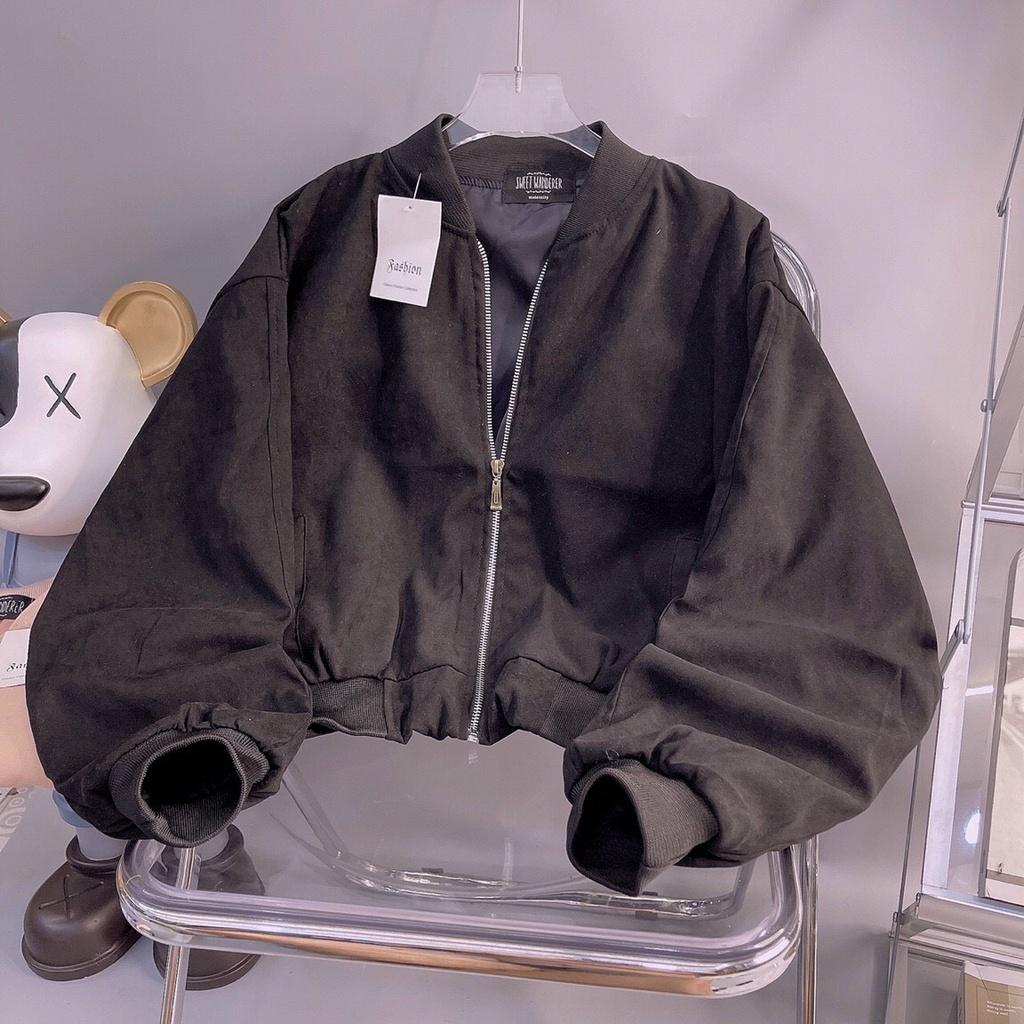 Áo Khoác Bomber Da Lộn Basic 2 Lớp Tay Phồng Mịn Mềm FREE SIZE Form Nữ Ulzzang có thể chống nắng, chống gió, chống bụi, chống rét, chống tia UV cực tốt