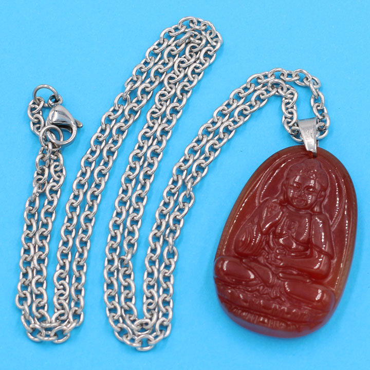 Vòng cổ inox trắng mặt Phật A Di Đà thạch anh đỏ 3.6cm DITTOB7 - Phật bản mệnh tuổi Tuất, Hợi - Mặt size nhỏ