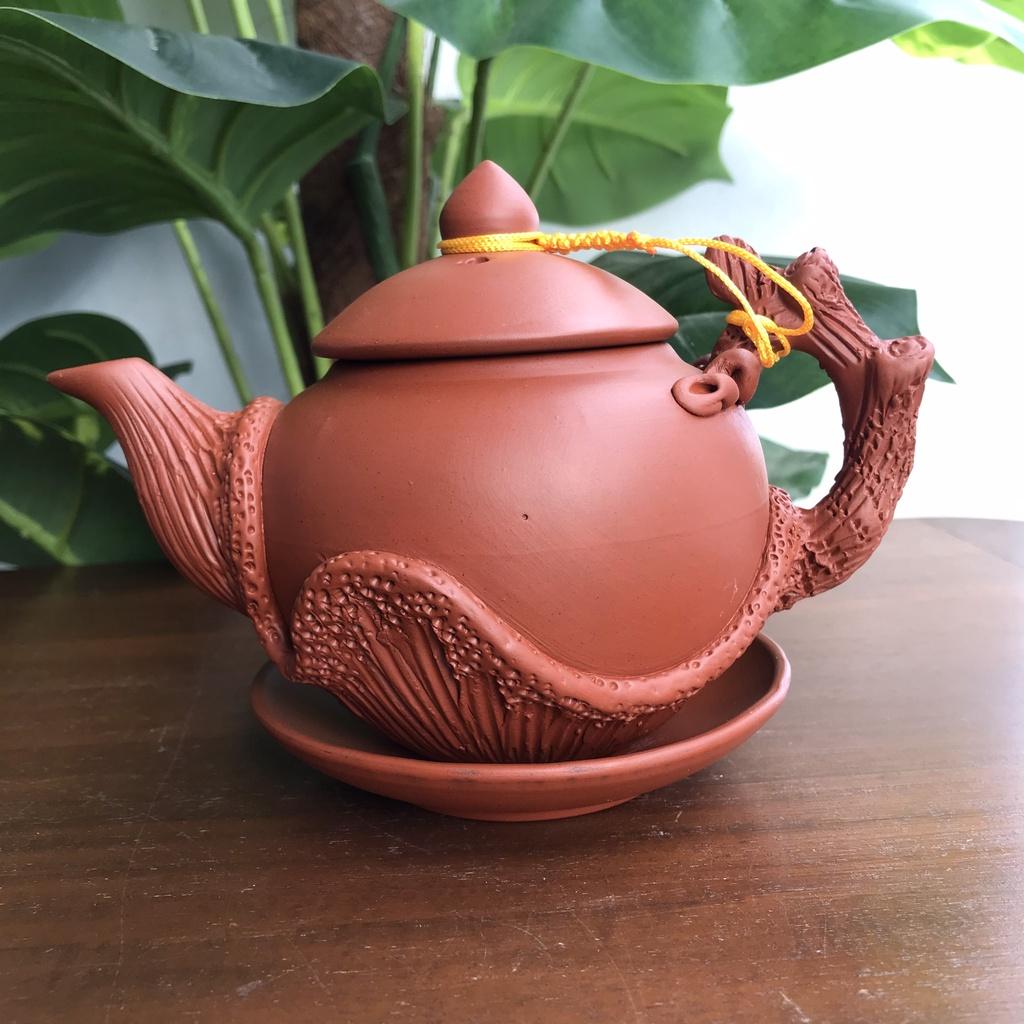 Bộ ấm chén trà Tử sa Bát Tràng Hoa Phù Dung đỏ 400ml