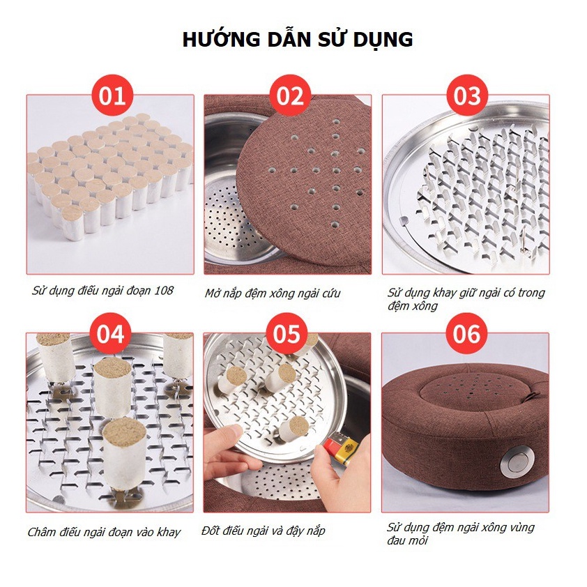 Đệm xông chườm ngải cứu đa năng giúp giảm đau mỏi (108 viên điếu ngải).Đệm ngồi xông ngải cứu nút xoay điều chỉnh nhiệt độ .