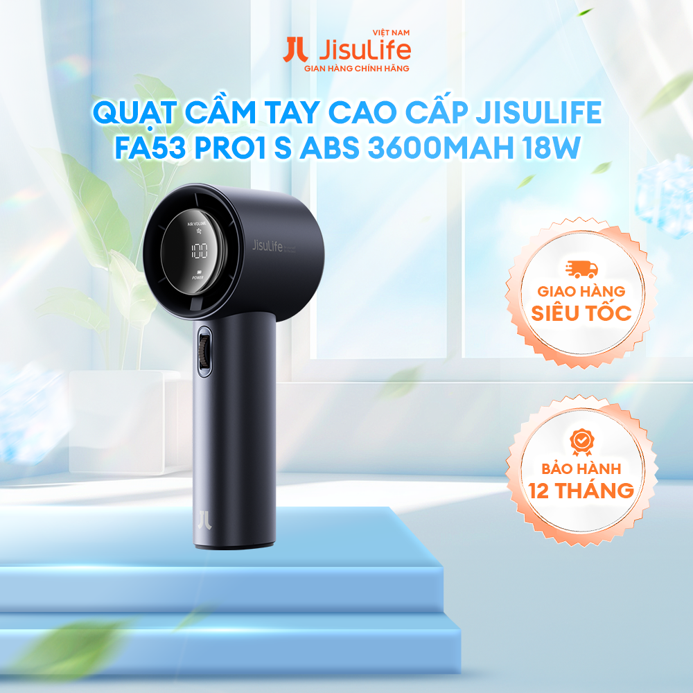 Quạt Cầm Tay Cao Cấp JISULIFE Pro1 (FA53 ABS) 18W Sạc Nhanh - Sử Dụng Lên Đến 12H - Hàng Chính Hãng