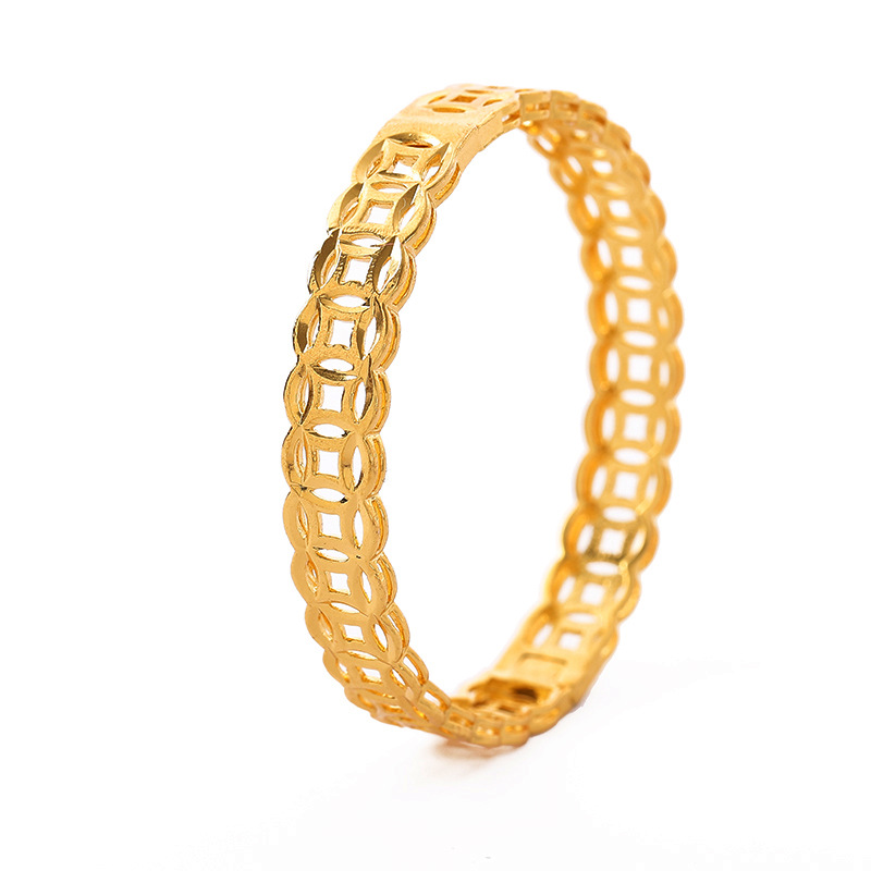 Vòng Tay, Lắc Tay Nữ Kim Tiền Trơn Titan Xi Mạ Vàng Non 24k Cao Cấp Phong Cách Thời Trang Trẻ Trung - HVLT33