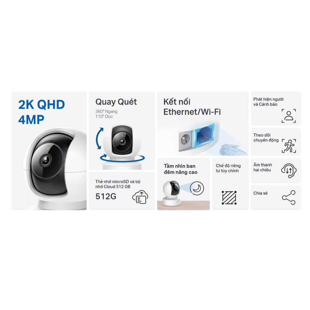 CAMERA WIFI TRONG NHÀ TAPO C222 4MP - XOAY 360 ĐỘ, ĐÀM THOẠI HAI CHIỀU, PHÁT HIỆN NGƯỜI, TIẾNG KHÓC, TIẾNG ĐỘNG VẬT