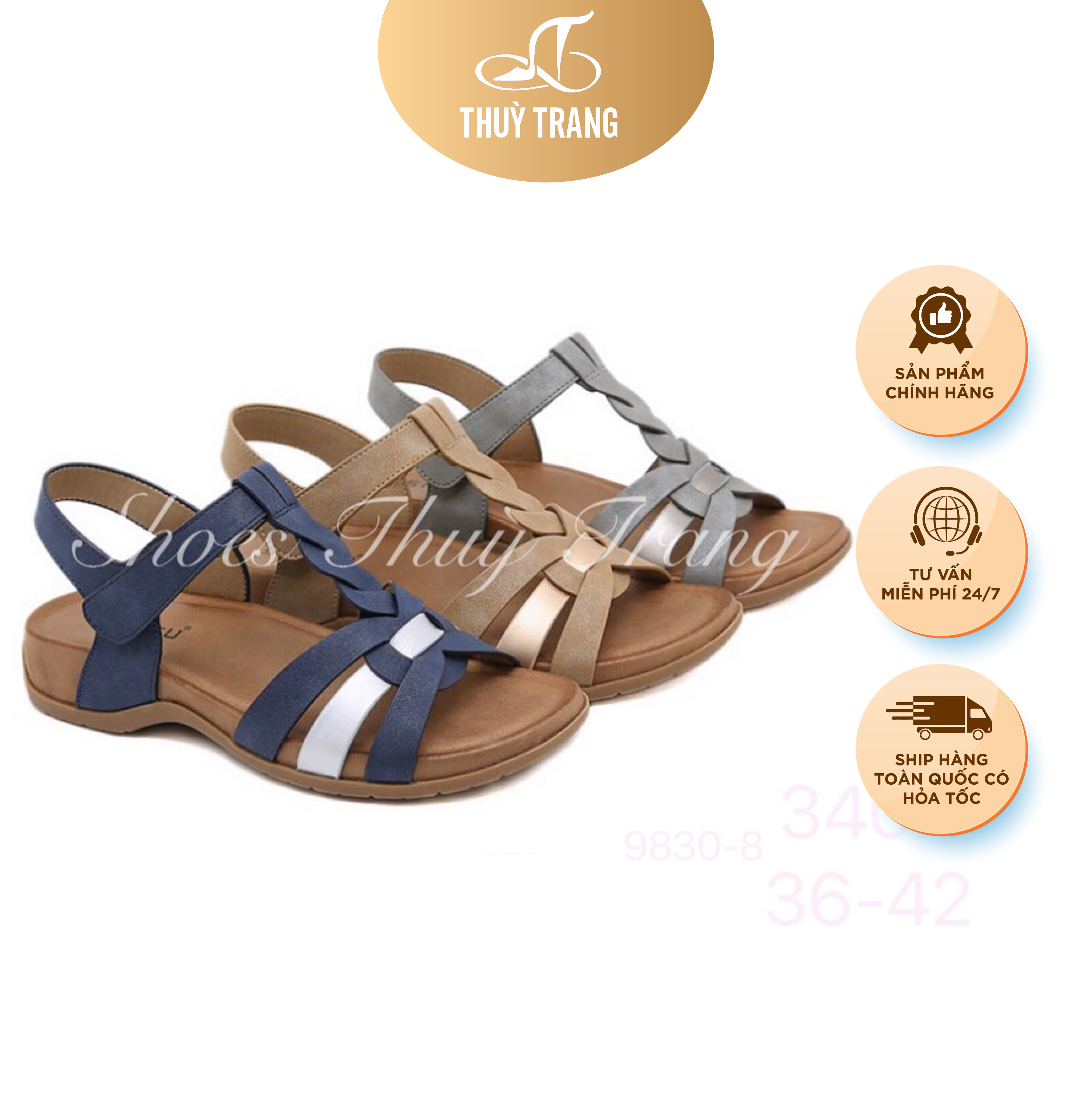 Sandal Nữ Quai đan phối màu, Đế cao 3cm - 3 màu - size 36-42