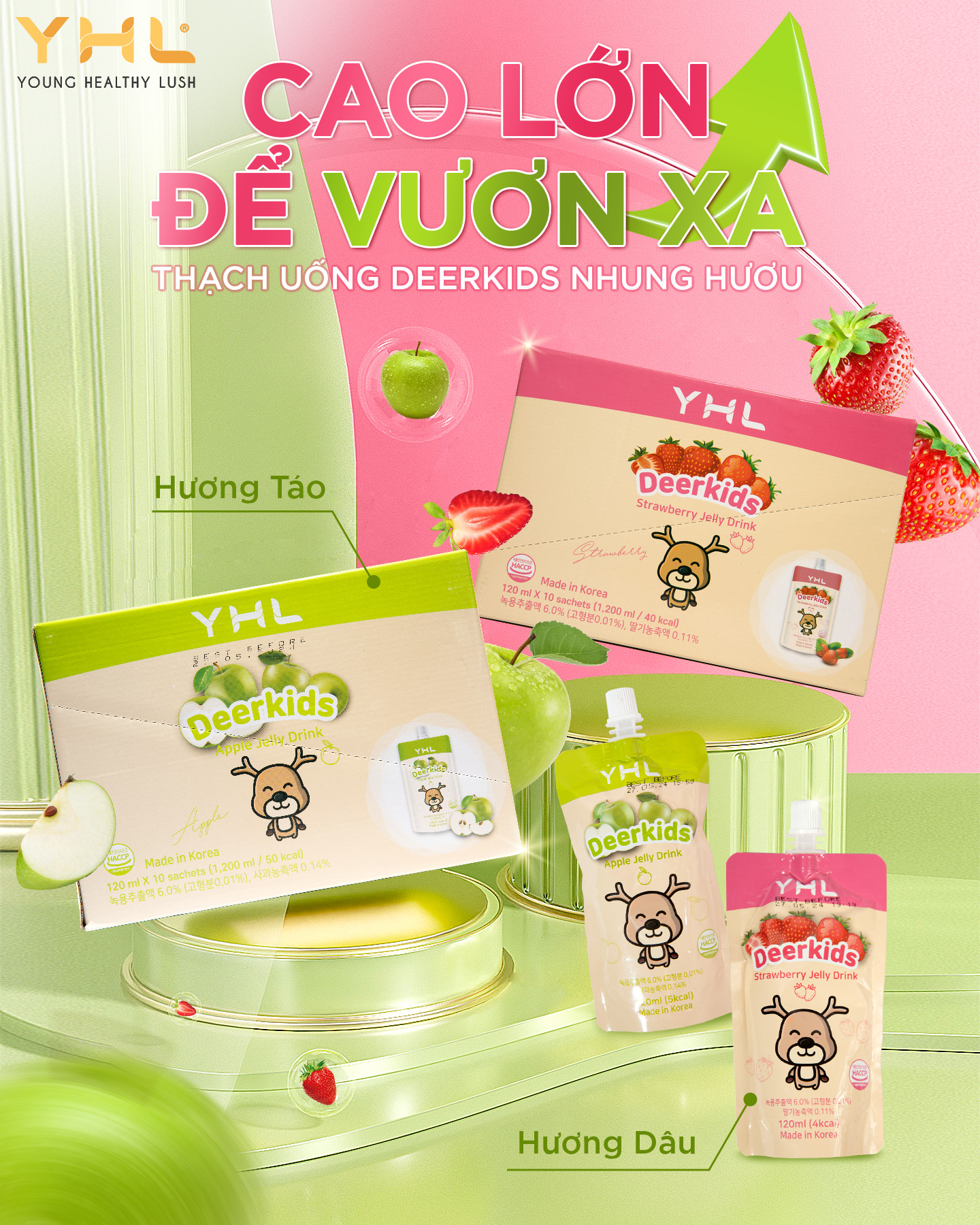 Thạch uống Deerkids nhung hươu hương dâu YHL 10 gói Hàn Quốc