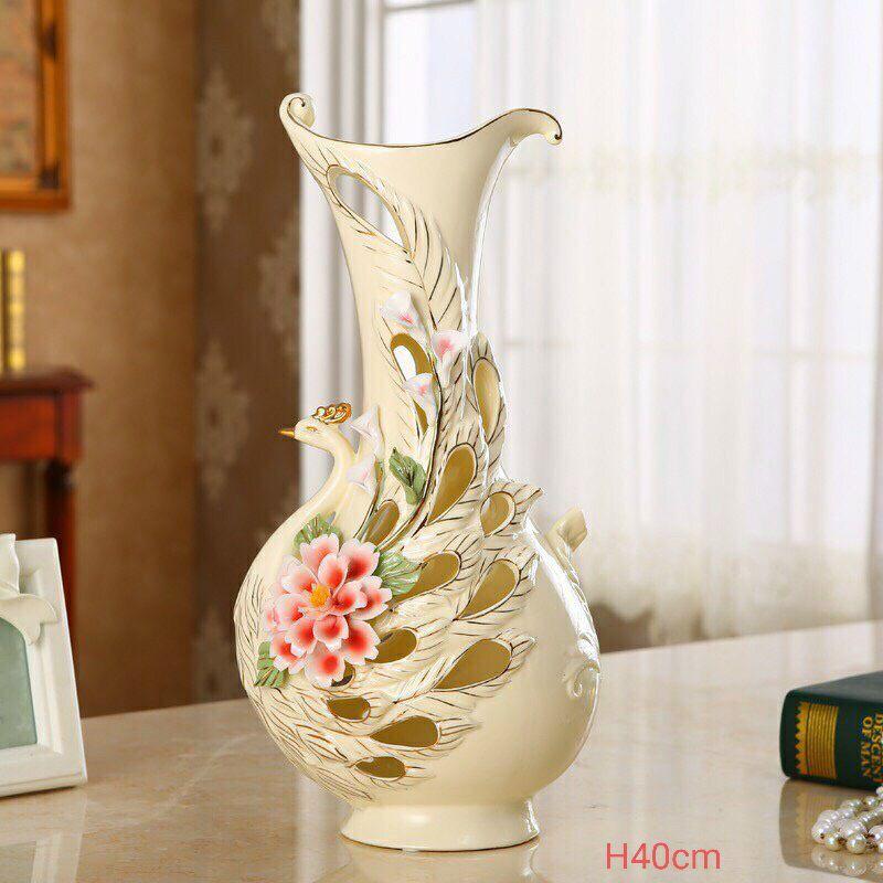Bình gốm con công cao cấp mang phong cách Châu Âu