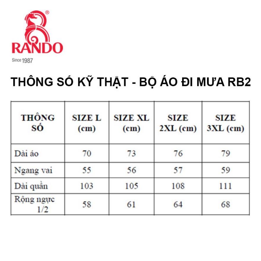 Hình ảnh Áo Mưa Bộ Vải Dù 2 Lớp RB2 Đi Mưa Giữ Ấm, GIÁ SỈ, RANDO Chính Hãng, Nhanh Khô, Bền Bỉ Không Thấm Nước, Cho Nam Nữ