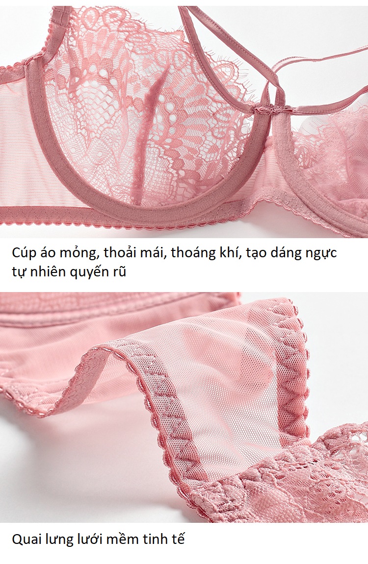 Bộ Đồ Lót Ren Mỏng Có Gọng Không Đệm Đan Dây Cao Cấp S485