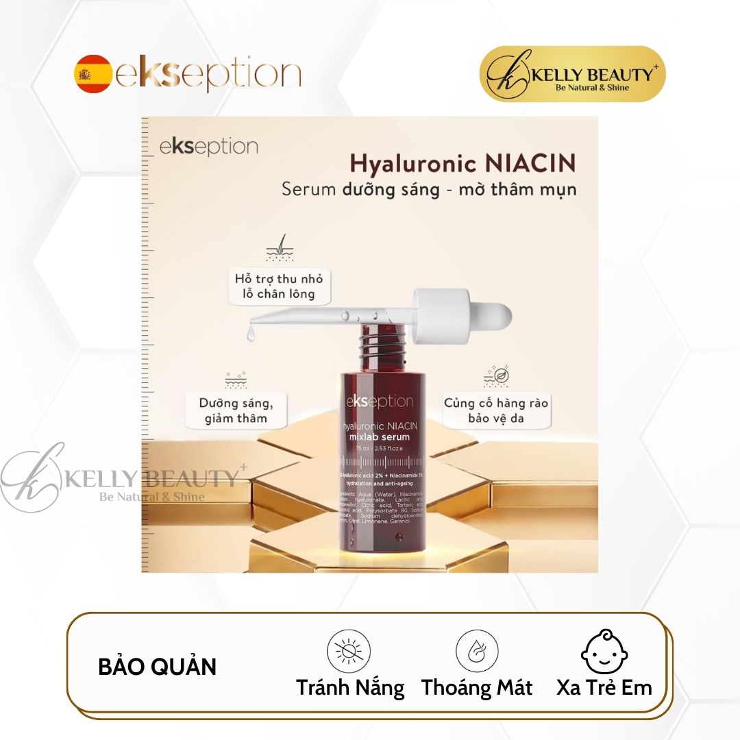 ekseption hyaluronic NIACIN mixlab serum - Tinh Chất Ngừa Mụn, Giảm Thâm; Sáng Da và Se Nhỏ Lỗ Chân Lông - Kelly Beauty