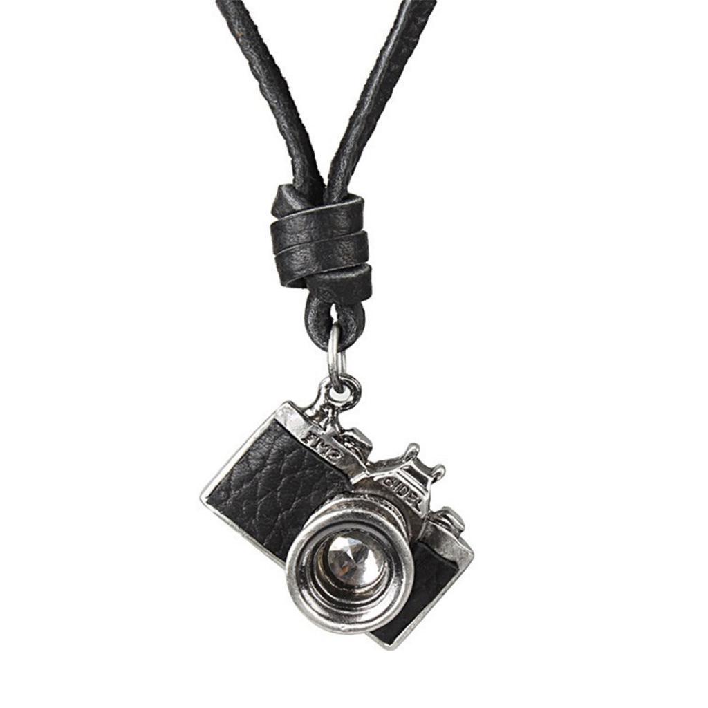 2X Vintage Photography Camera Pendant Leather Necklace Charms Jewelry Black