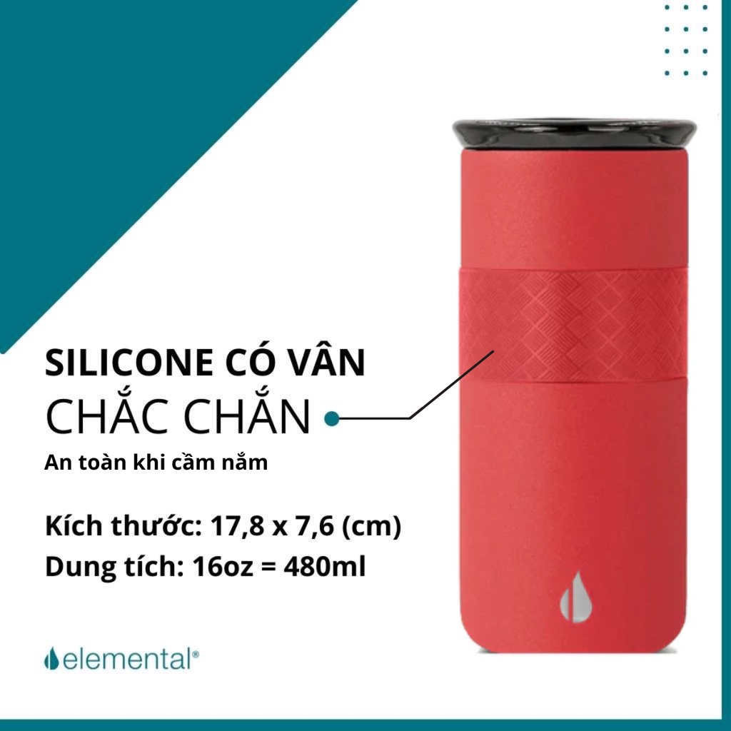Ly giữ nhiệt Artisan Elemental 480ml màu xanh đỏ, giữ nhiệt vượt trội, inox 304, FDA Hoa Kỳ, nắp sứ sang trọng