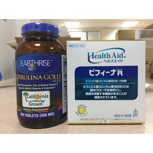 Combo tăng cân: Tảo Mặt Trời Earthrise Spirulina Gold Plus và Men vi sinh Bifina R Nhật bản 60 gói