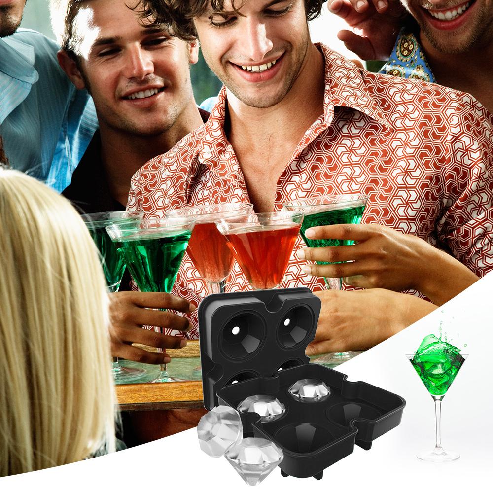 Khay làm đá bằng silicon 4 khoang tạo hình khối kim cương dùng trong pha chế Cocktail