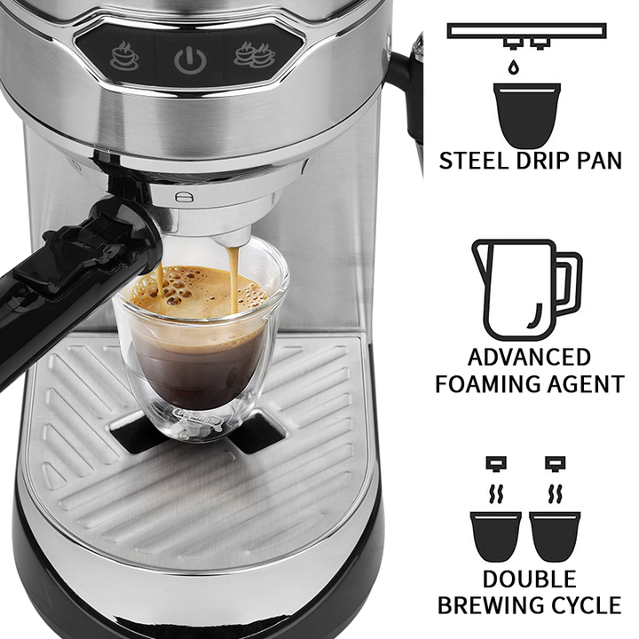 Máy pha cà phê Espresso nhãn hiệu DSP KA3065 - Áp suất 15 bar,  có công suất hoạt động mạnh mẽ lên đến 1450W - HÀNG NHẬP KHẨU