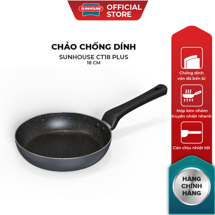 Chảo trơn vân đá Sunhouse - Phủ sơn chống dính, dễ dàng làm sạch