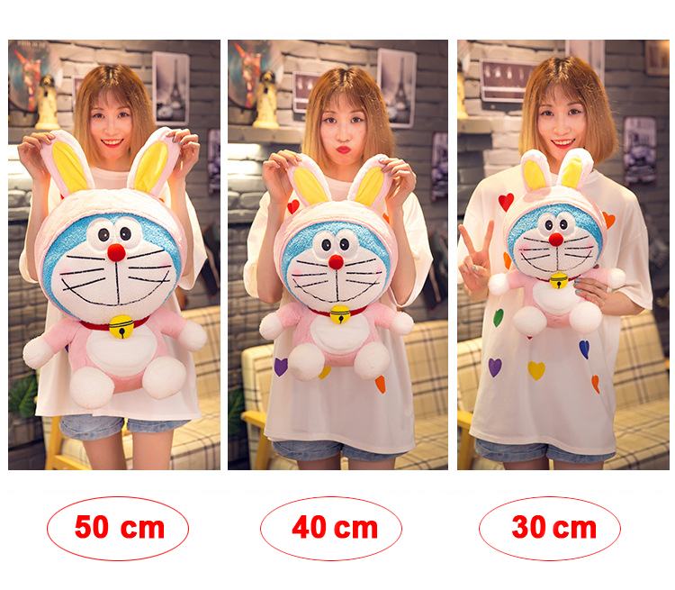 Gấu Bông Doremon Cosplay Thỏ Hồng, Thỏ Nâu, Beo Siêu Mềm Siêu Cute