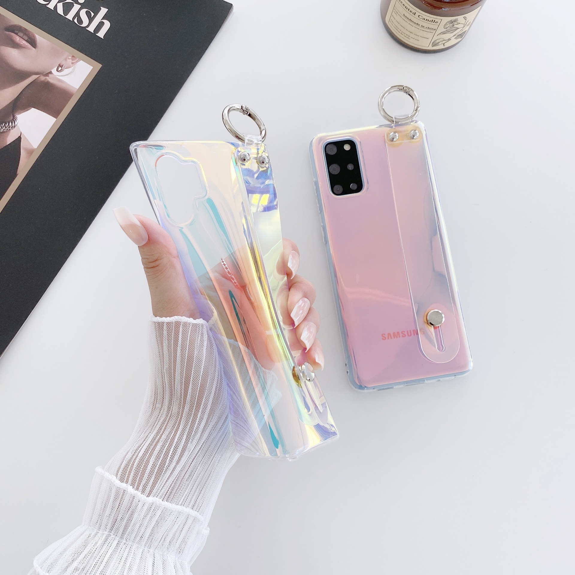 Ốp Lưng Hologram Đính Dây Xỏ Tay Cho Samsung Galaxy S23 Ultra / S23 Plus / S22 Ultra / S22 Plus / S20 Ultra / S20 Plus / Note20Ultra / Note10 Plus