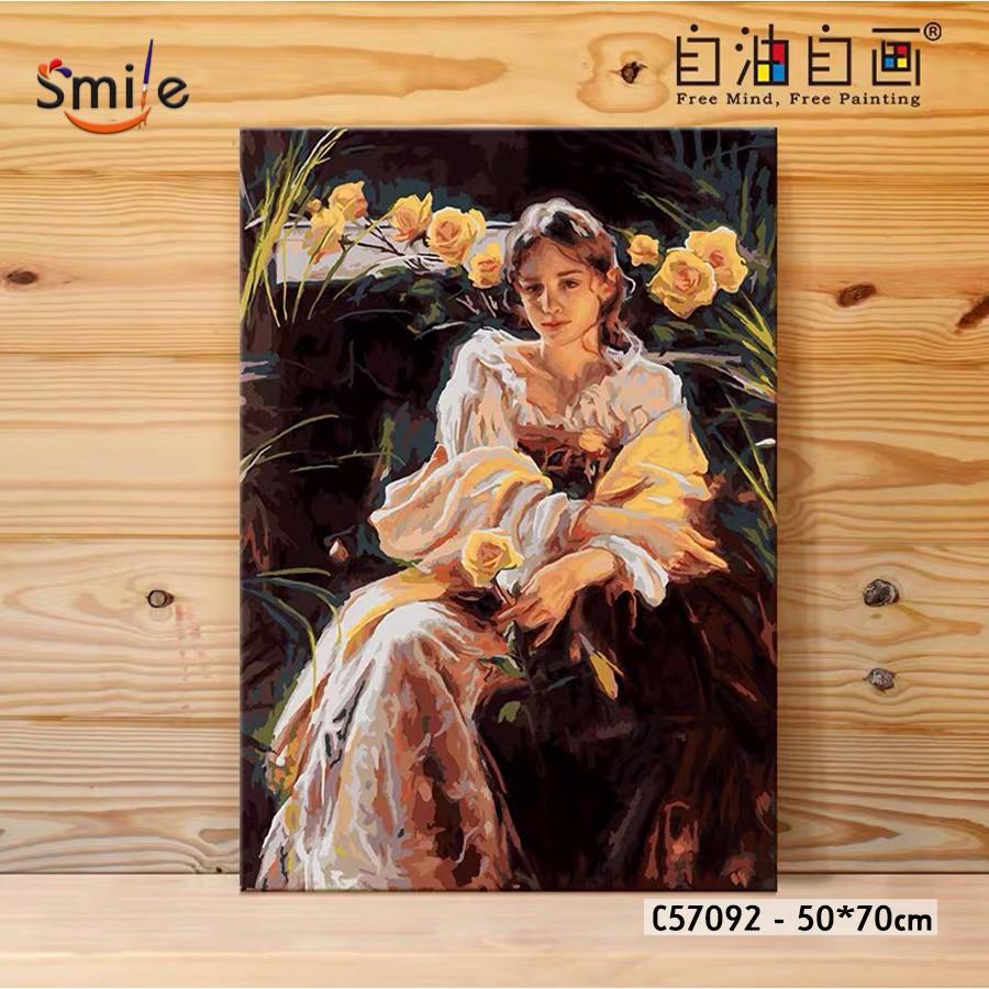 Tranh sơn dầu số hóa tự tô màu theo số cao cấp Smile FMFP Yellow Rose Hoa hồng vàng Daniel F Gerhartz C57092