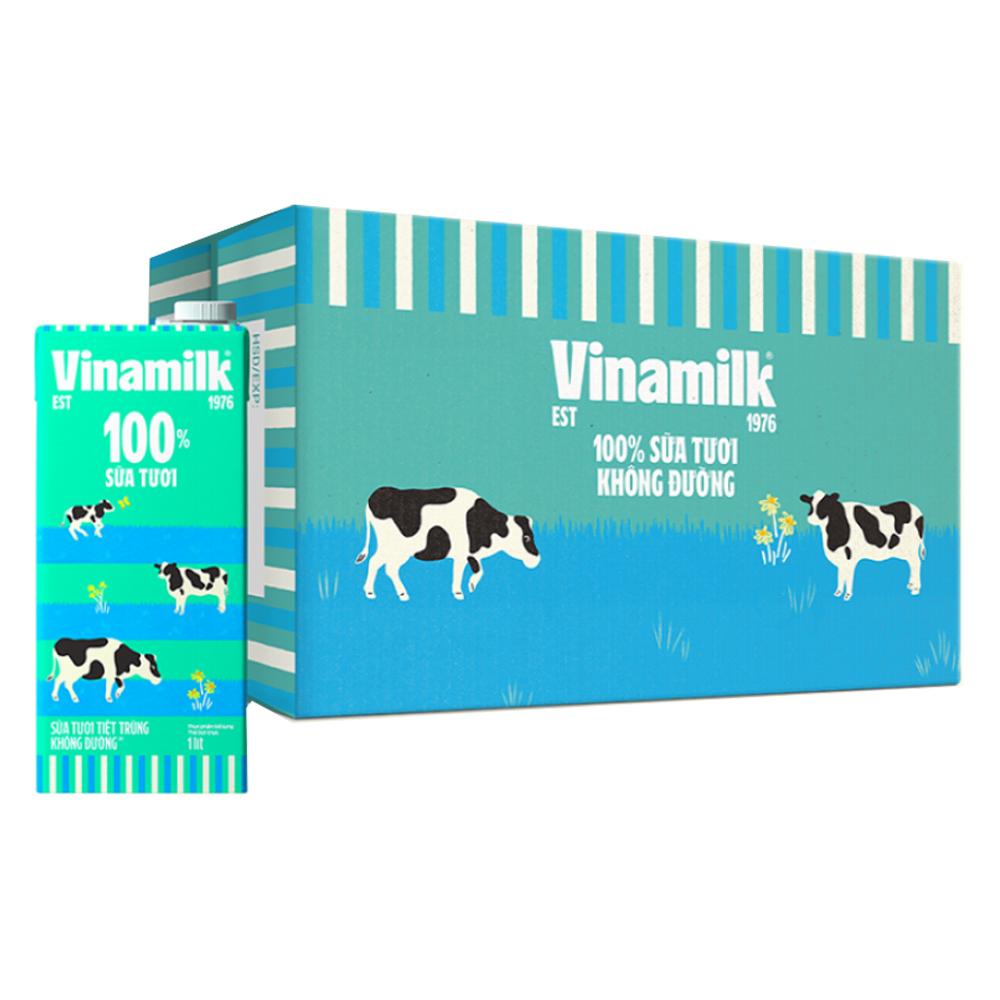 Thùng 12 Hộp Sữa Tươi Tiệt Trùng Vinamilk 100% Không Đường (1L)