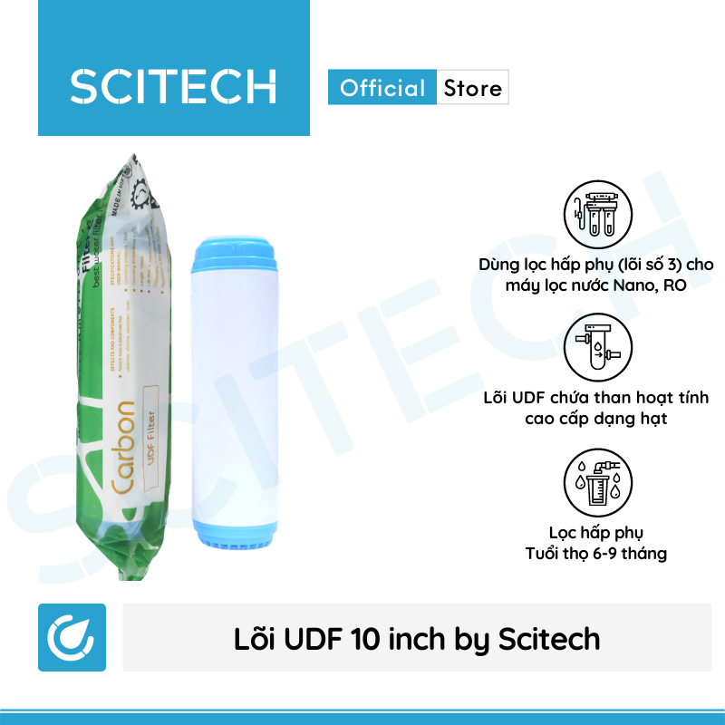 Bộ lõi số 1,2,3 10 inch by Scitech (Lõi PP-UDF-CTO) - Dùng cho máy lọc nước RO, bộ lọc thô - Hàng chính hãng