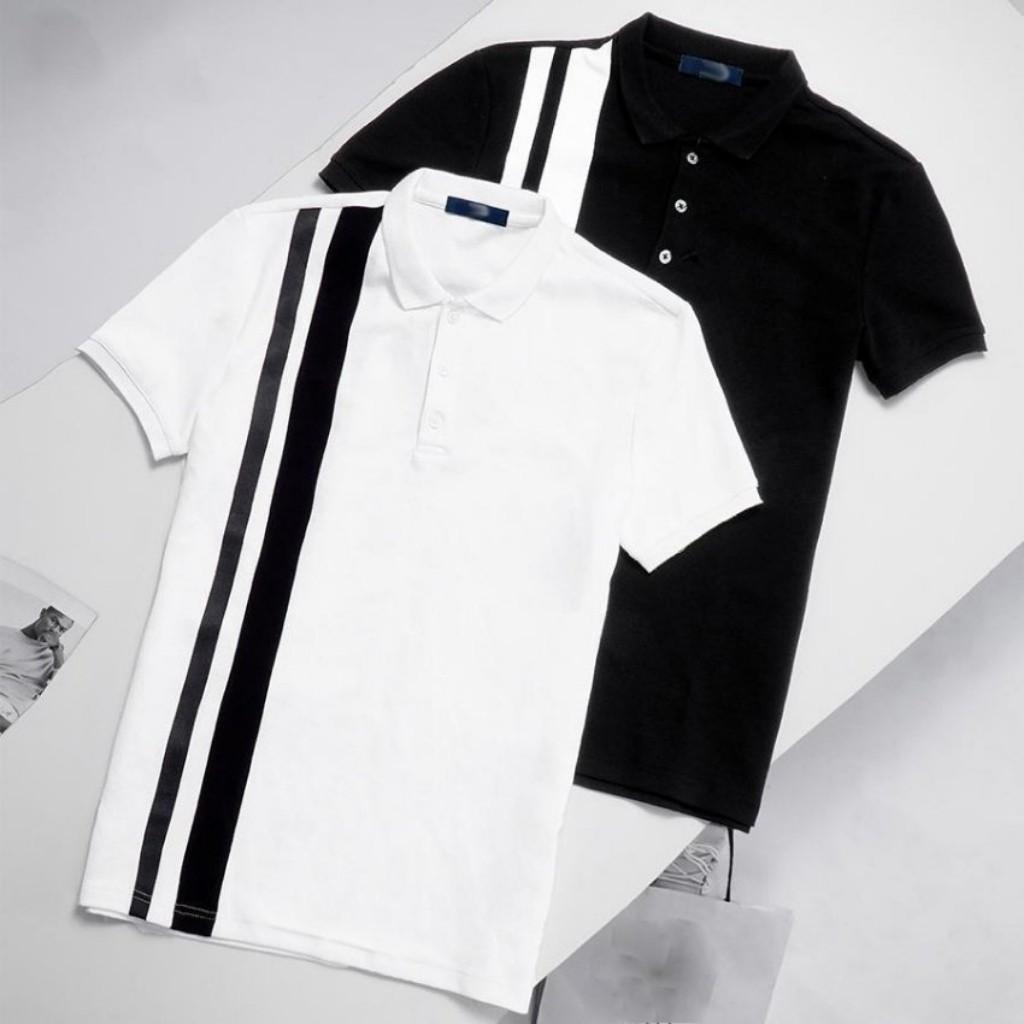 Áo Thun Nam Polo Phối Hai Sọc Thẳng Trắng Mẫu FD01 Thời Trang TOP FASHION SHOP Tạo Cảm Giác Thoải Mái Khi Mặc