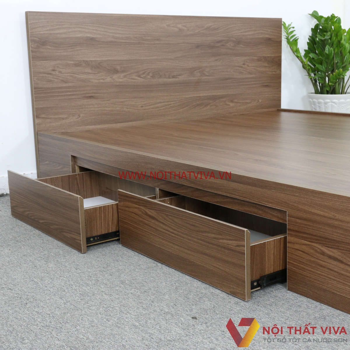 Giường Ngủ Gỗ MDF Phủ Melamine Ngăn Kéo Màu Óc Chó