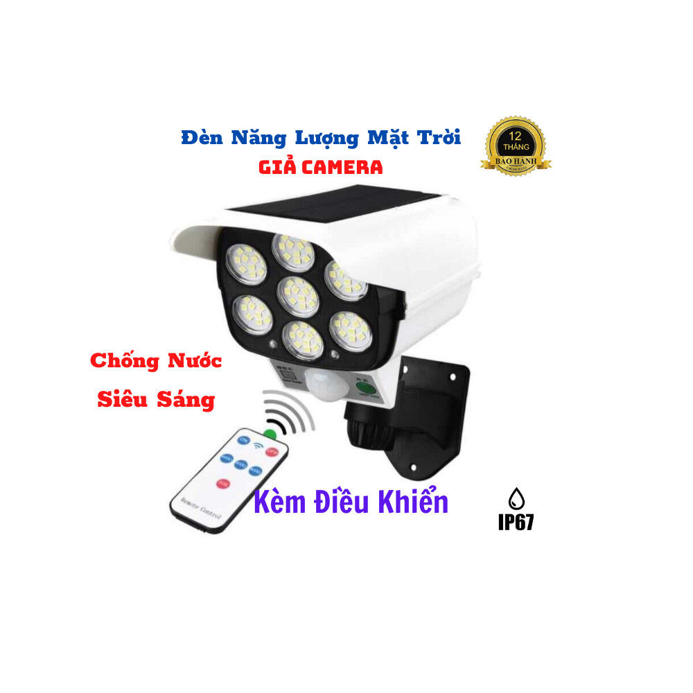 Đèn Năng Lượng mặt Trời Giả Camera Chống Trộm Cảm Ứng Tự Động Bật, Tắt, Có Điều Khiển 3 Chế Độ Sáng,Siêu Sáng