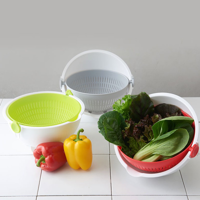 Rổ nhựa đa năng 2 lớp Kokubo, có thể quay 360 độ giúp rau củ ráo nước một cách nhanh chóng mà không bị dập nát hay rơi vãi ra ngoài - nội địa Nhật Bản