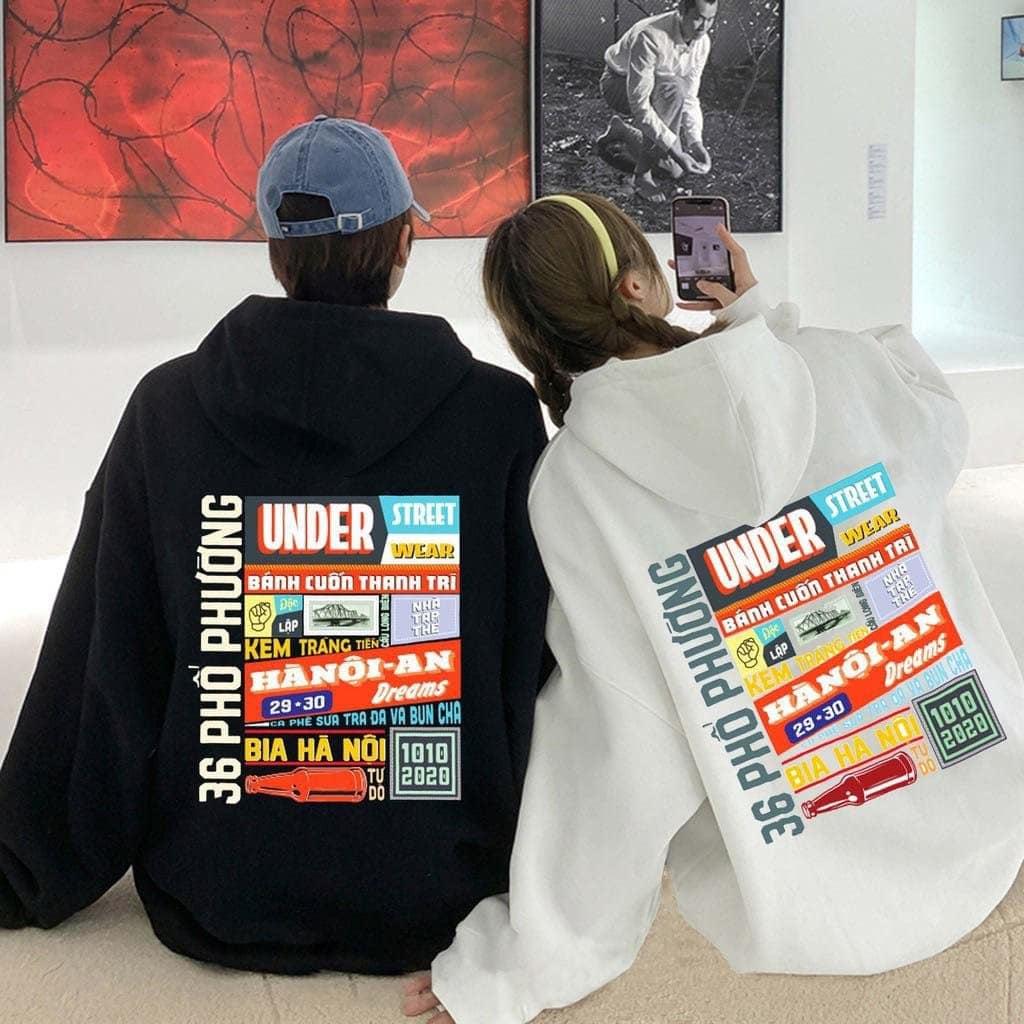 Áo HOODIE có mũ chất nỉ Bông dày dặn in chữ UNDER Hà Nội, Áo phom Rộng 100% Cotton Nam Nữ Unisex -In Hình Local Brand
