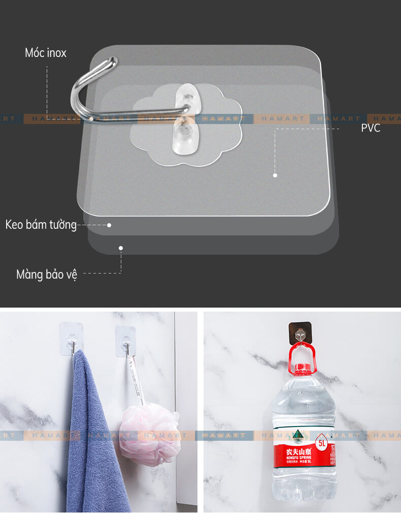 COMBO 5 Móc Dán Tường Chịu Lực Bền Đẹp Móc Dính Tường Trong Suốt Siêu Chắc Tiện Lợi