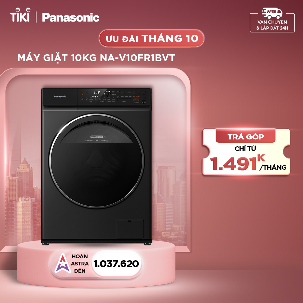 Máy Giặt Cửa Trước Panasonic 10 Kg NA-V10FR1BVT (Đen) - Diệt khuẩn đến 99.99% - Tính năng sấy tiện ích - Hàng Chính Hãng - Giao Toàn Quốc