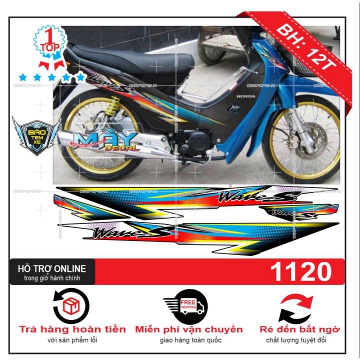 Tem rời dán xe wave nhỏ đời đầu xanh đen - Bi Decal
