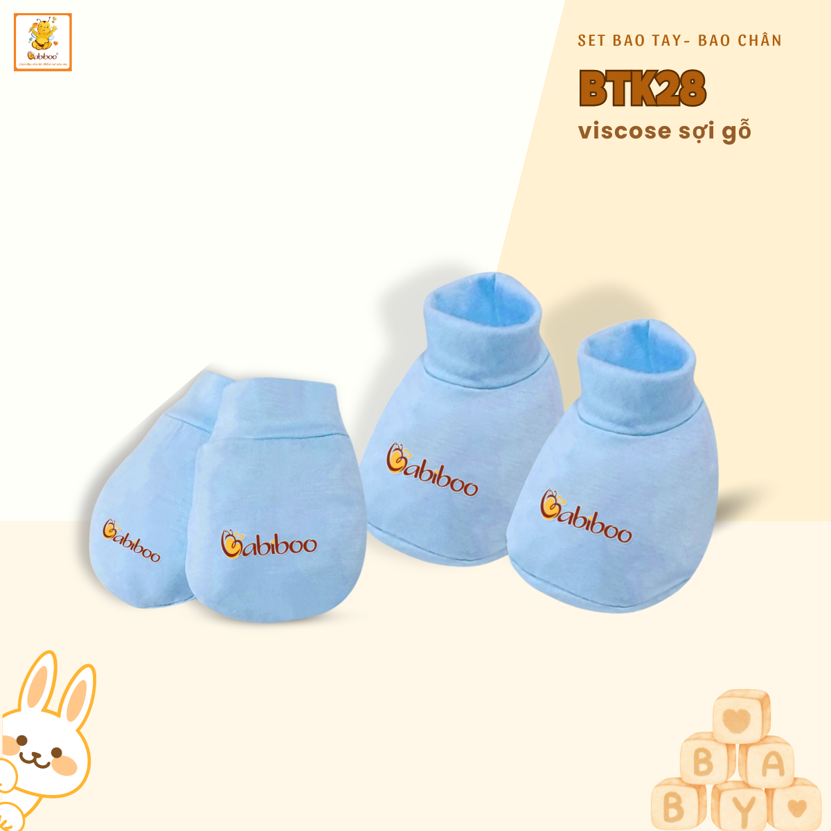 Bao tay chân sơ sinh Babiboo set bao tay, bao chân chất viscose siêu mềm mại, thoáng khí BTK28