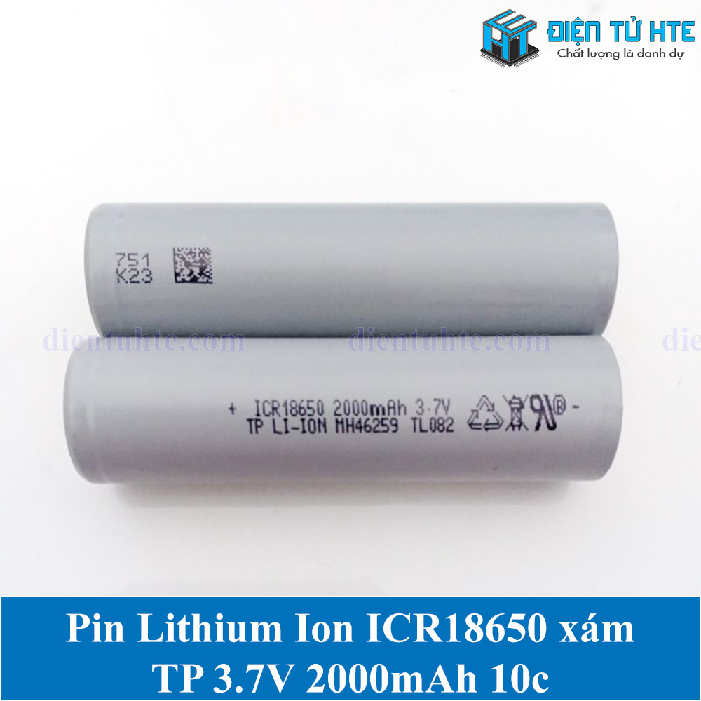 Pin Lithium Ion ICR18650 18650 2000mAh xả 10c 20A Xám